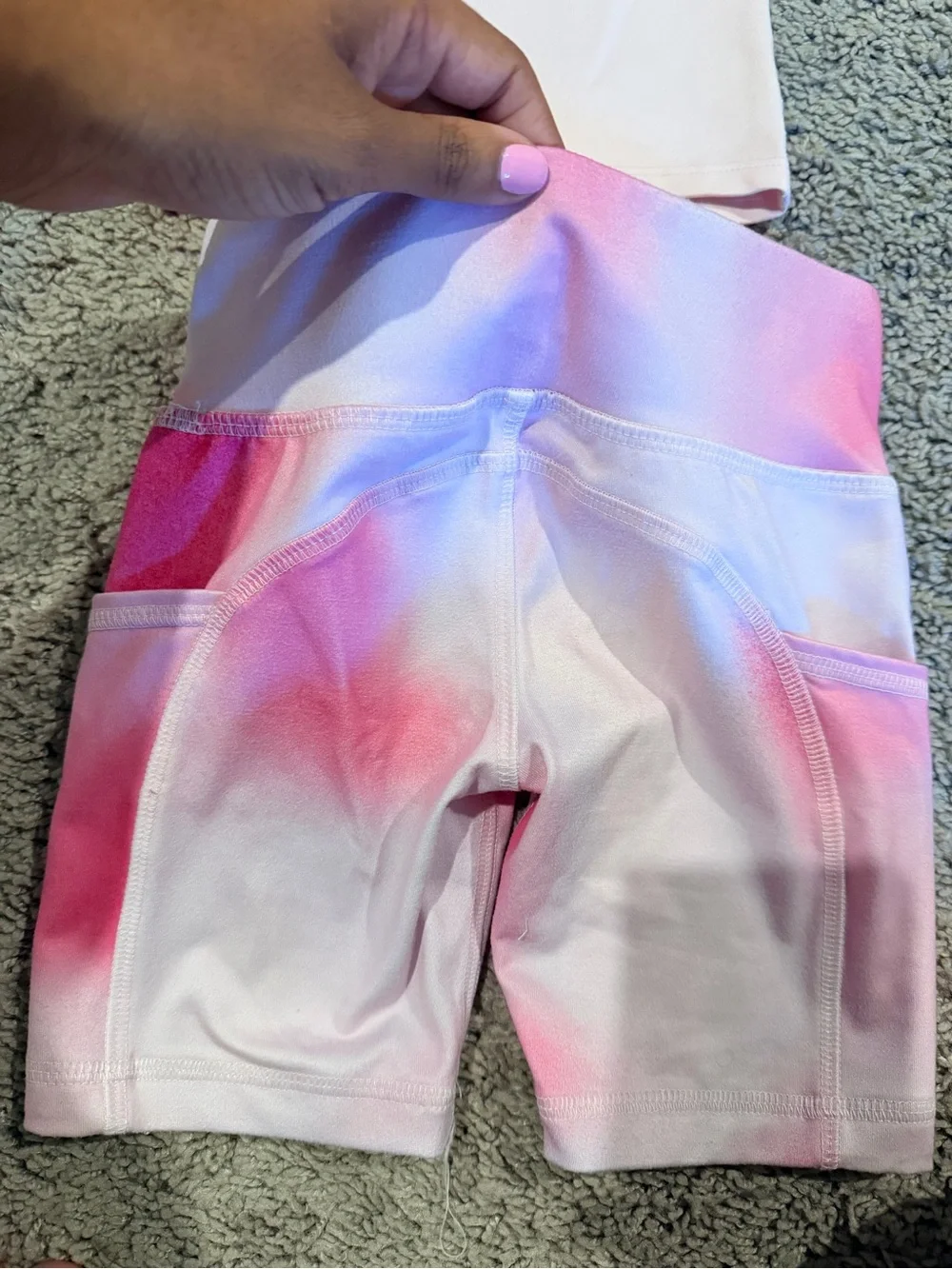 Athletic Works White Tank and Pink Tie-Dye Bike Shorts Set